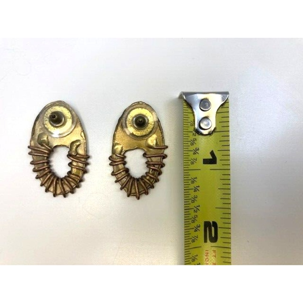 Vintage Oval Steam Punk Modernist Copper Wire Earrings 1 in - Picture 4 of 6